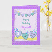 Carte Violet et vert avec un nom anniversaire de enfant (Fleur jaune)