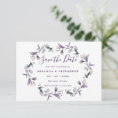 Carte Violet floral Enregistrer La Date Mariage Printemp (Debout devant)
