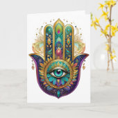 Carte Violet Green Gold Petals Hamsa Turquoise Third Eye (Fleur jaune)