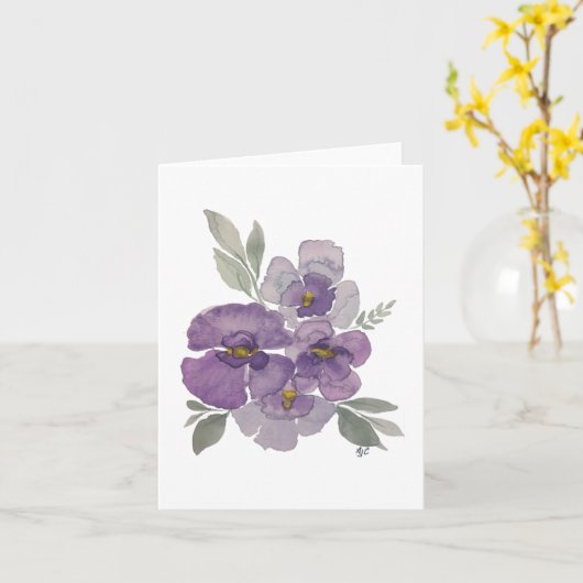 Carte Violet lavande violet fleurs vert feuille blanc (Fleur jaune)