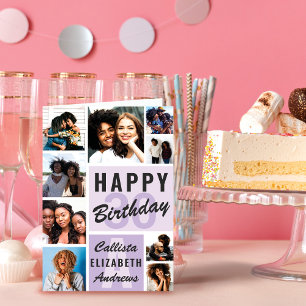 Carte Violet Monogramme Photo Collage Joyeux Anniversair