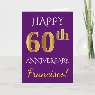 Carte Violet, Or Faux 60e Anniversaire de Mariage + Nom