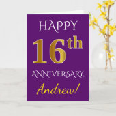 Carte Violet, Or Imitation 16e Anniversaire de Mariage + (Fleur jaune)