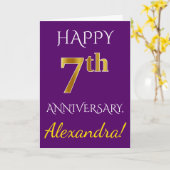 Carte Violet, Or Imitation 7e Anniversaire de Mariage + (Fleur jaune)