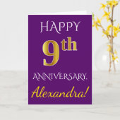 Carte Violet, Or Imitation 9e Anniversaire de Mariage +  (Fleur jaune)