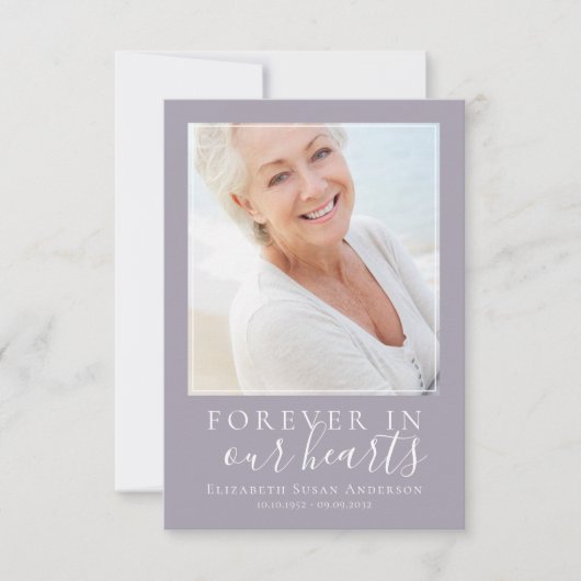 Carte Violet Script Photo Funéraire Sympathie Merci (Devant)