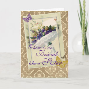 Carte Violet vintage Bouquet Soeur et Ami Anniversaire