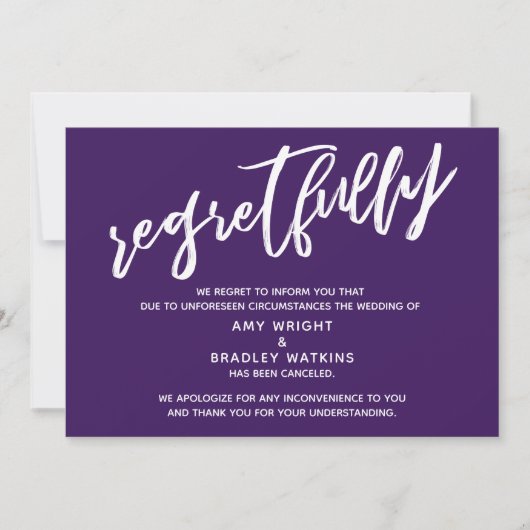 Carte violette de mariage annulé simplement avec r (Devant)
