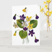 Carte Violettes blanches, jaunes et violettes brodées (Fleur jaune)