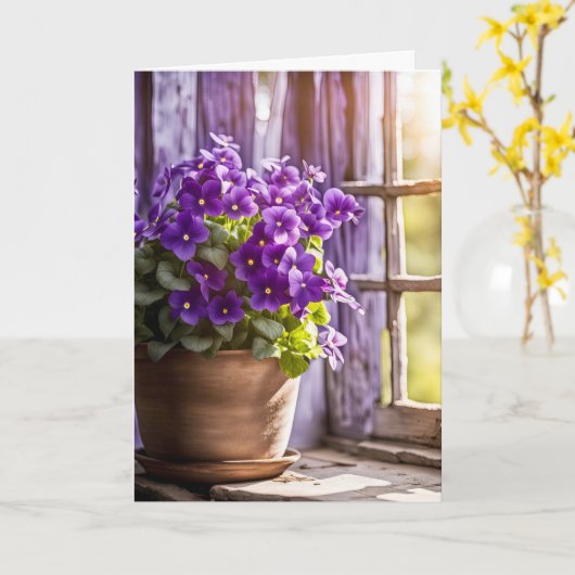 Carte Violettes violettes En Argile Pot Anniversaire (Fleur jaune)