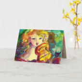 Carte VIOLINISTE FILLE, VIOLIN ET CHAT Bien S'AMUSER Bie (Fleur jaune)