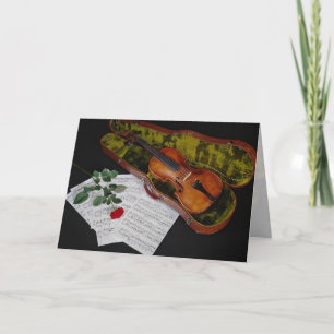 Carte Violon et rose rouge sur arrière - plan noir