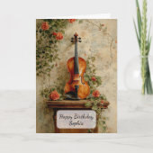 Carte Violon Vintage avec Roses (Devant)