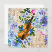 Carte Violon vintage de musique florale (Devant / Derrière)