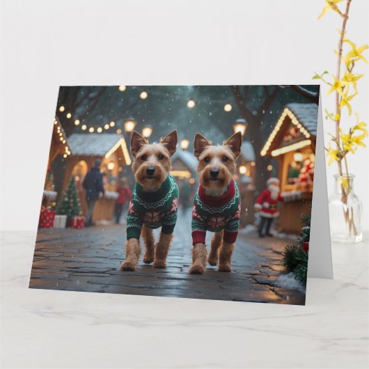 Carte Vire Fox Terrier Chiens Noël Fête de neige (Fleur jaune)