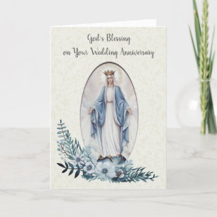 CARTE VIRGIN MARY ANNIVERSAIRE MARIAGE FLEURS BLEU