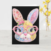 Carte Visage de lapin drôle Gles patchwork floral Lapin (Fleur jaune)