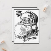 Carte Visage de Père Noël noir et blanc de Noël vintage (Devant/Arrière en situation)