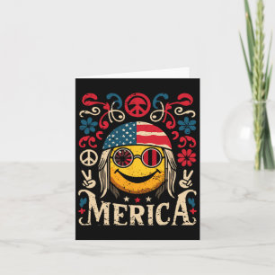 Carte Visage Hippie Groovy 4 Juillet Drapeau États-Unis