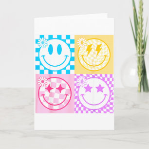 Carte Visage Sourire Heureux Rétro Motif à Carreaux Vibe