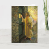 Carte Visitation à Dawn Jesus frappe sur une porte rusti (Devant)