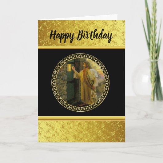 Carte Visitation à Dawn Jesus frappe sur une porte rusti (Devant)