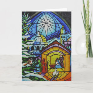 Carte "Vitrail de Noël aquarelle"