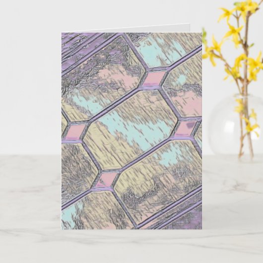 Carte Vitrail rose (Fleur jaune)