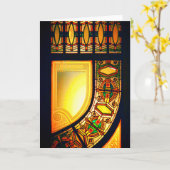 Carte Vitrail victorien élégant or noir (Fleur jaune)