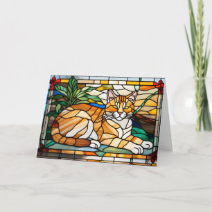 Carte Vitreaux de chat roux mignon