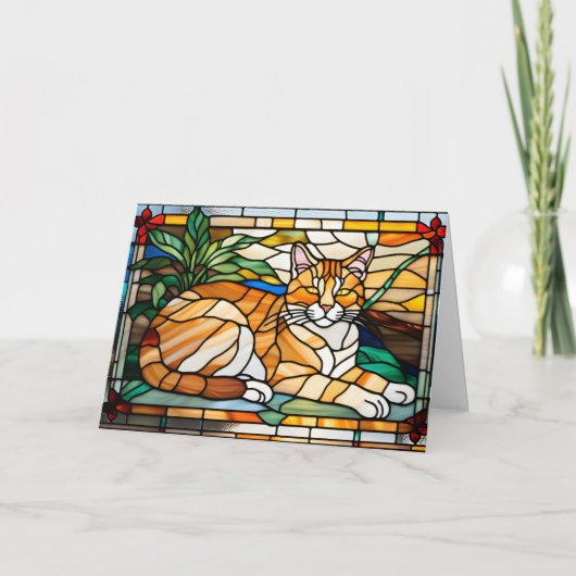 Carte Vitreaux de chat roux mignon (Devant)