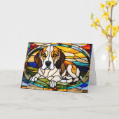 Carte Vitreaux de chien mignon Beagle (Fleur jaune)