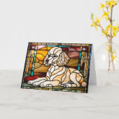 Carte Vitreaux de chiot caniche mignon (Fleur jaune)