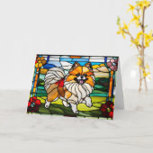 Carte Vitreaux de Pomeranian mignon (Fleur jaune)