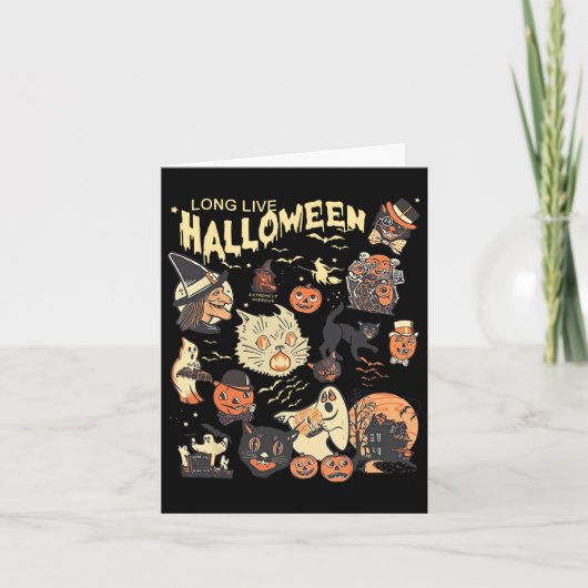 Carte Vive Halloween Vintage Citrouille sorcier Bl (Devant)
