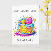 Carte Vivre, aimer, rire et manger du gâteau | Anniversa (Fleur jaune)