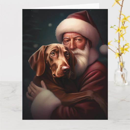 Carte Vizsla avec Noël Festif du Père Noël (Fleur jaune)