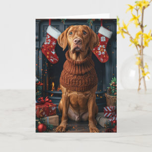 Carte Vizsla Chien Avec Foyer Cadeaux De Noël