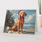 Carte Vizsla Chien Noël Plage Vintage (Devant)