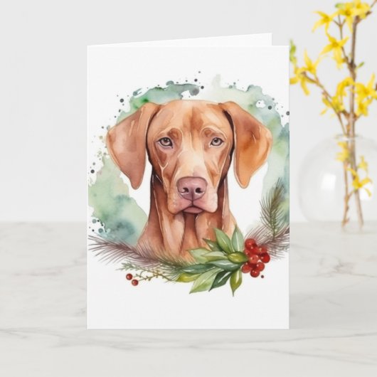 Carte Vizsla Christmas Wreath Festive Pup (Fleur jaune)