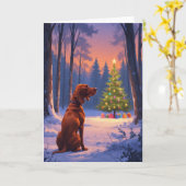 Carte Vizsla contemple l'arbre de Noël dans la forêt de (Fleur jaune)