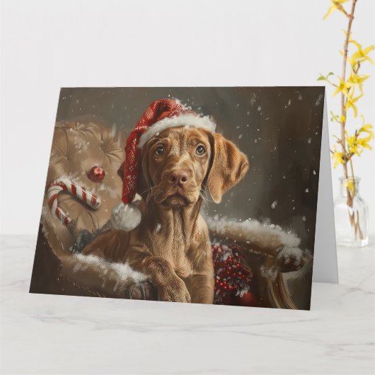 Carte Vizsla de Noël Fête (Fleur jaune)
