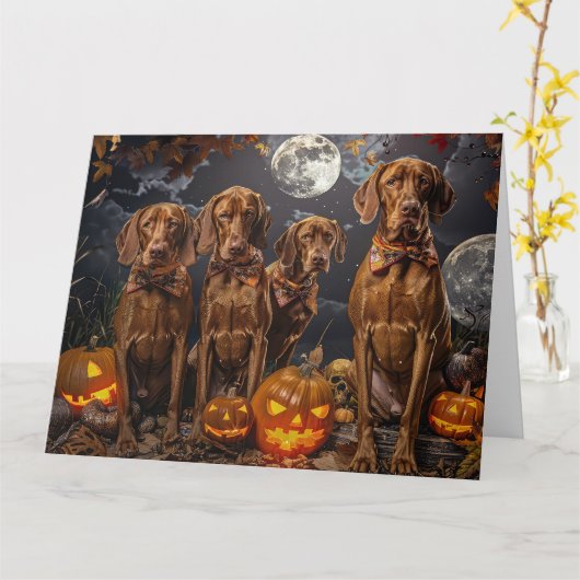 Carte Vizsla Halloween Éffrayant (Fleur jaune)