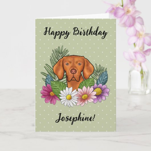 Carte Vizsla Hongroise Fleurs colorées Joyeux Anniversai (Orchidée)