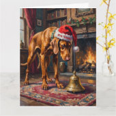 Carte Vizsla Pointer Stance Cloche de Noël (Fleur jaune)
