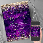 Carte Vœu de Noël et de nouvelle année chic or violet