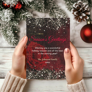 Carte Vœu de Noël et de nouvelle année chic rouge or pai