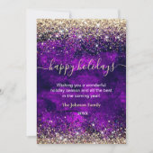 Carte Vœu de Noël et de nouvelle année or violet chic (Devant)