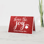Carte Vœu de Noël Partagez la Joie Rouge Pailleté (Devant)