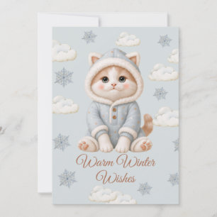 Carte Vœux chaleureux pour un hiver doux Petit chaton mi